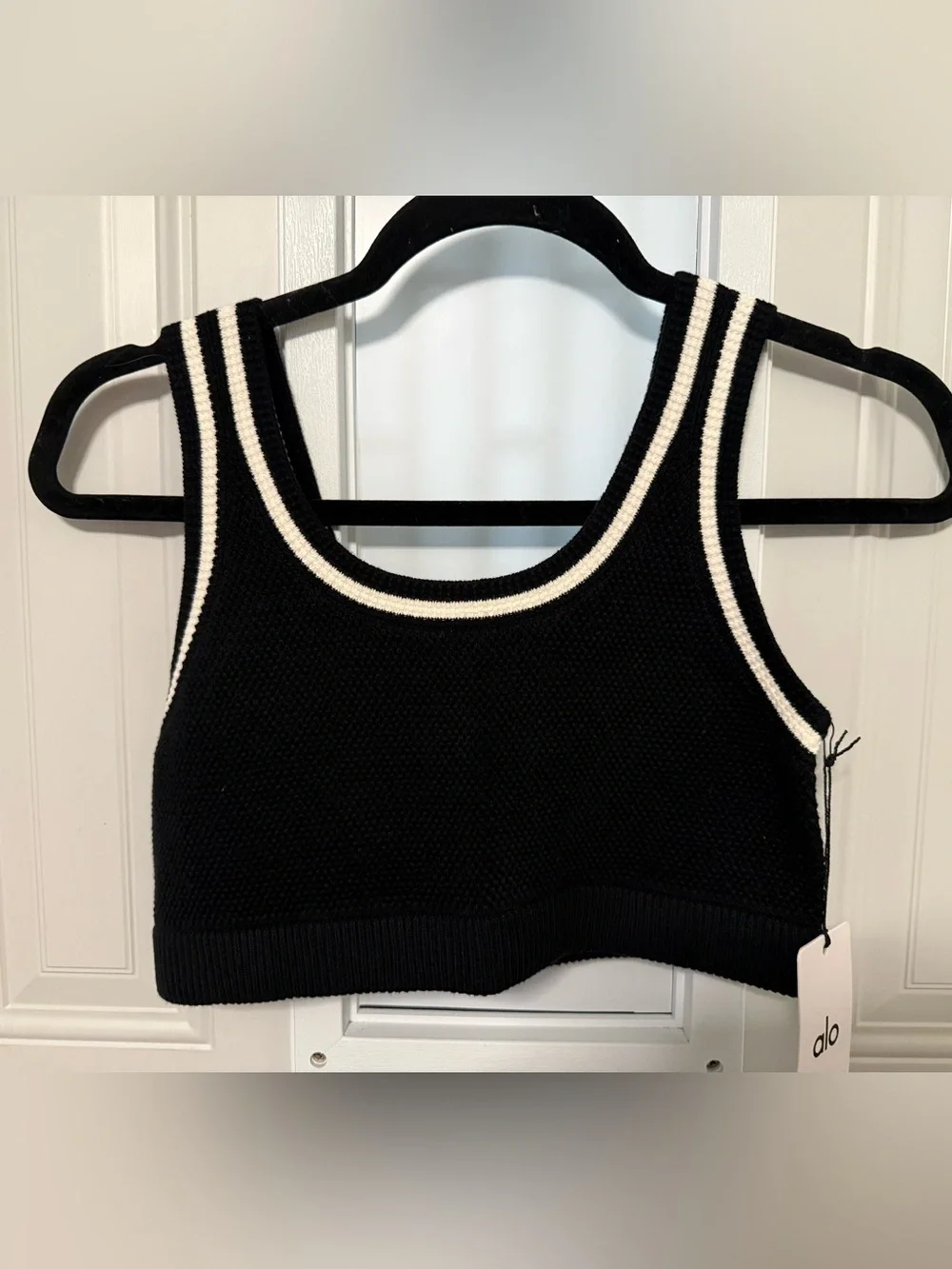ALO Yoga Black & White Knit Scoop Sports Bra